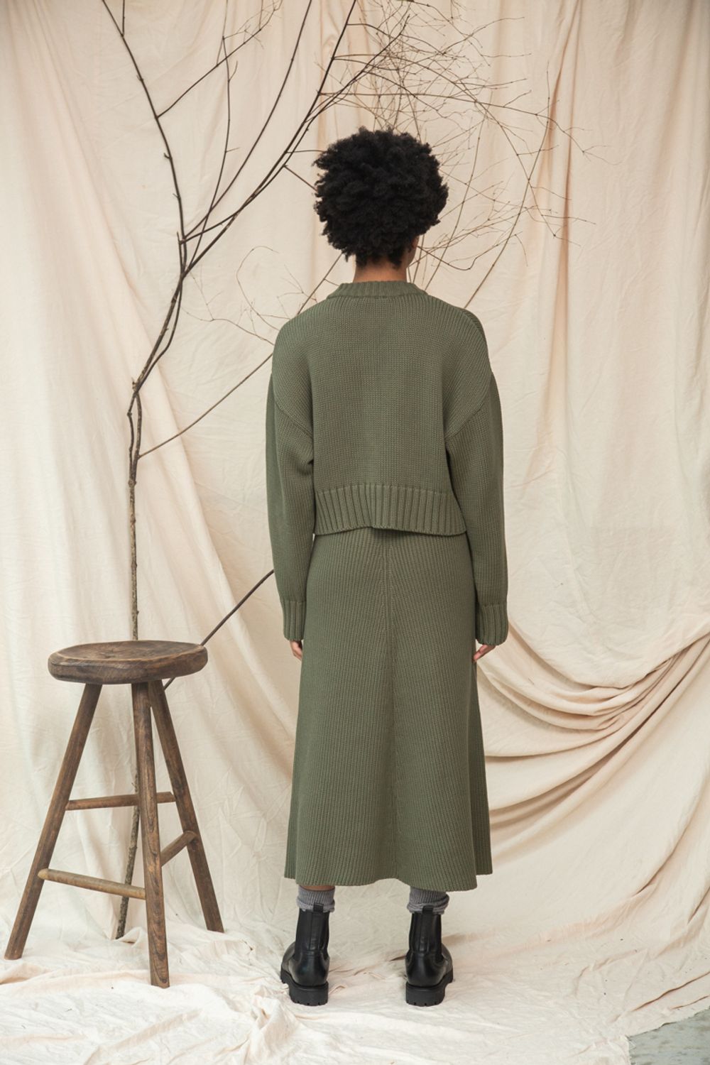 Mio Organic Cotton Knitted Skirt in Soft Khaki