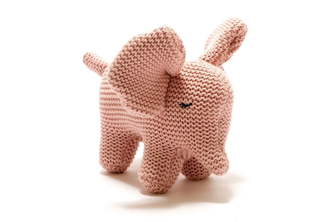 Chunky Knit Organic Small Baby Elephant Plush Toy Pink