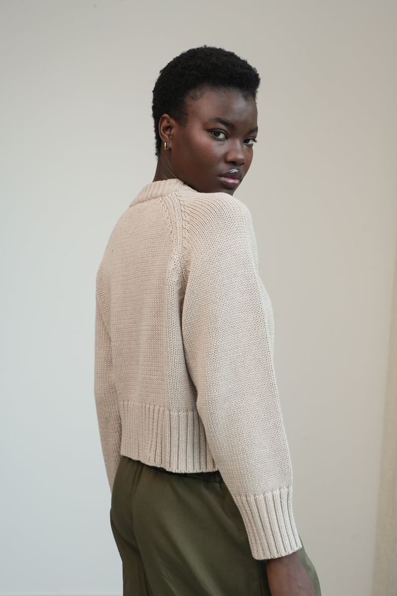 Sian Organic Cotton Knitted Cardigan in Beige Marl