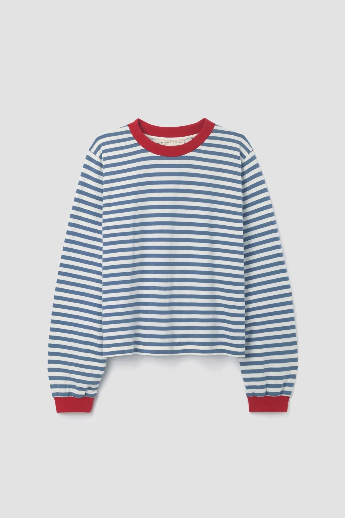 Sierra-Sue Organic Cotton Jersey Stripe Top in Pewter &amp; Off White Stripe