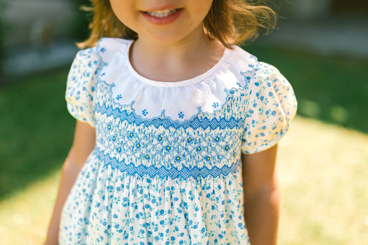 Isadora Floral Blue Short Puff Empire Baby Dress