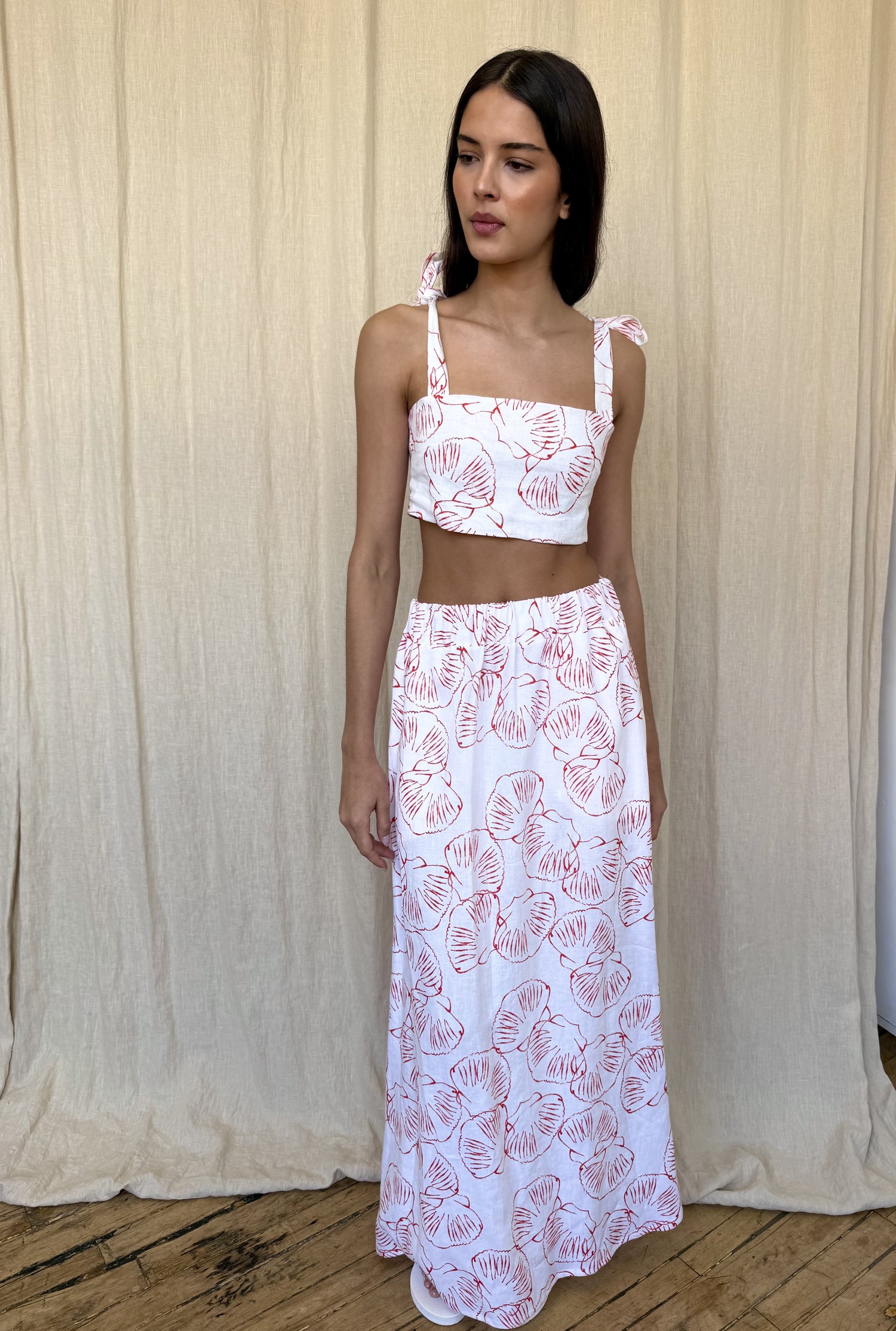 Linen Maxi Skirt - Shell Print