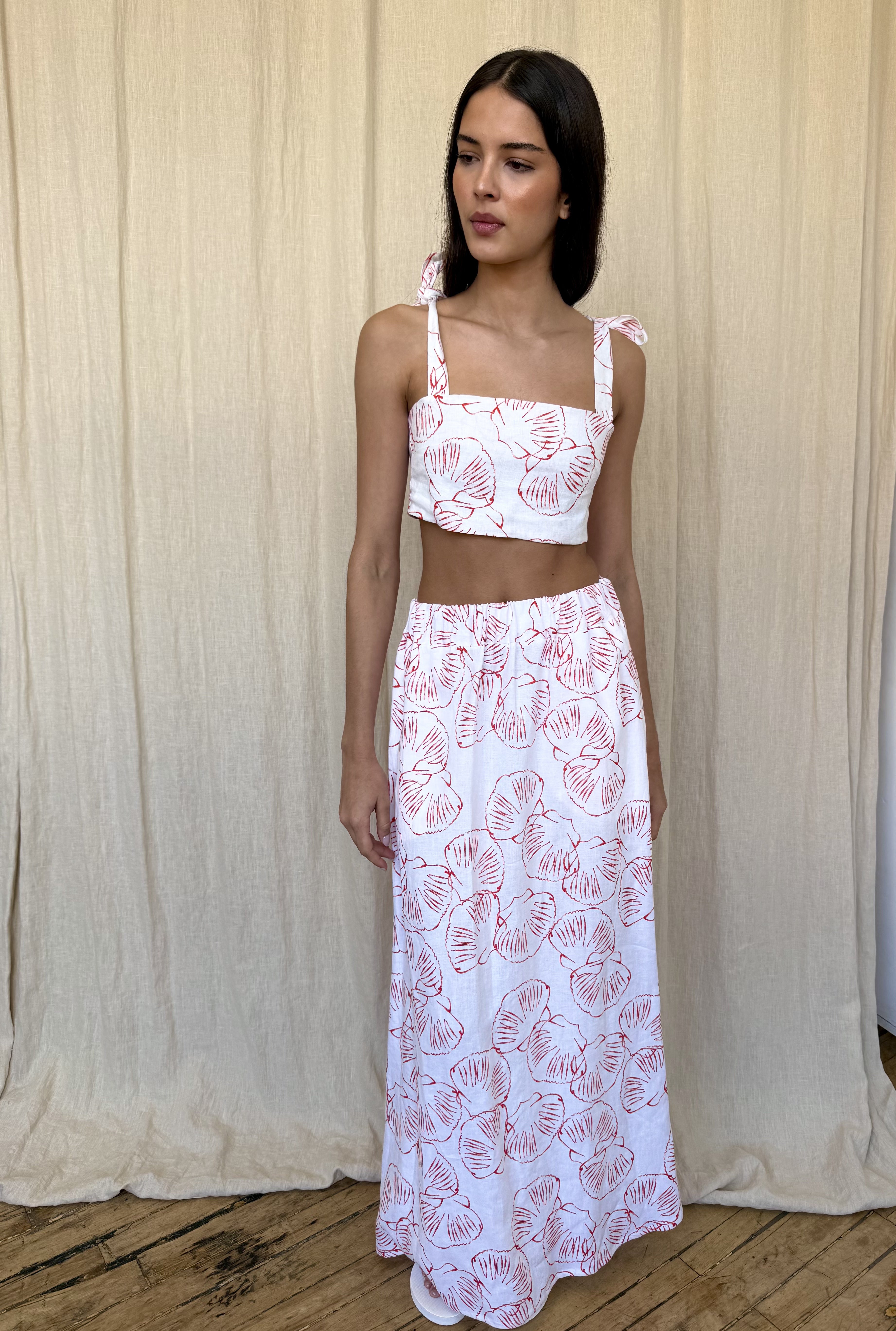 Linen Maxi Skirt - Shell Print