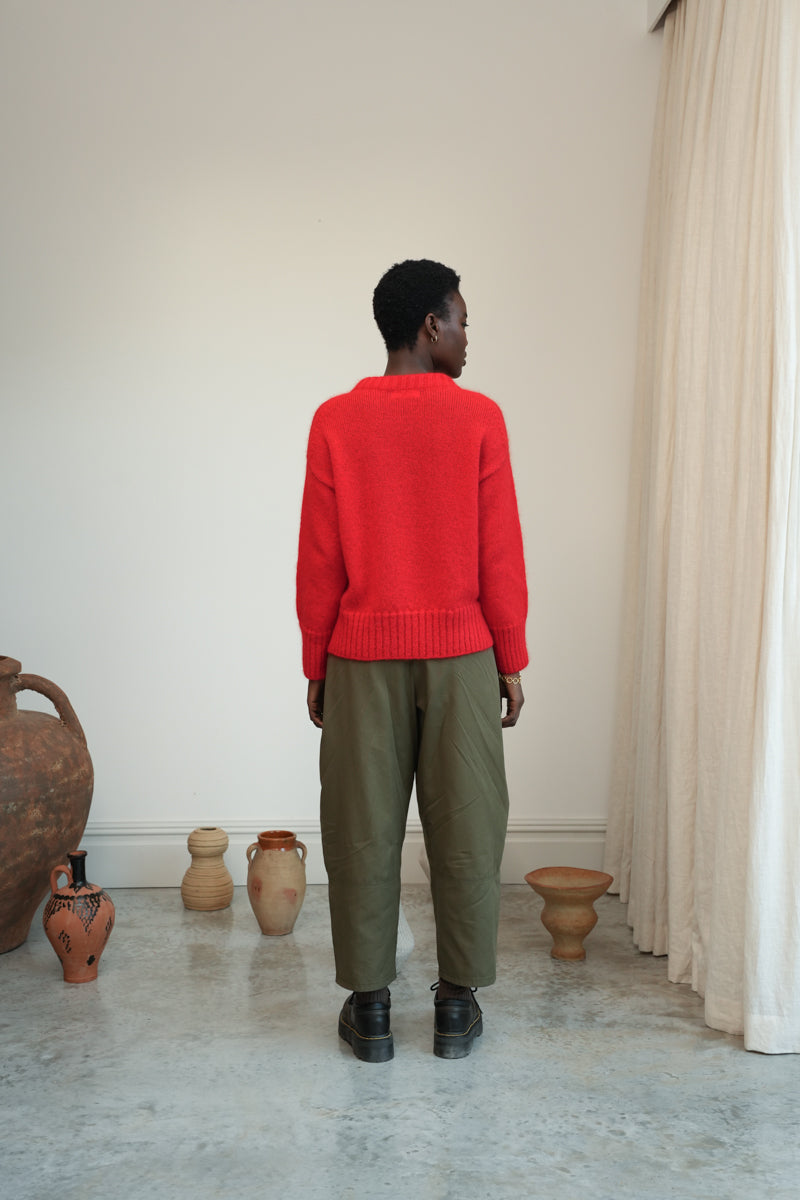 Sofia-Jane Organic Cotton Twill Trousers in Olive
