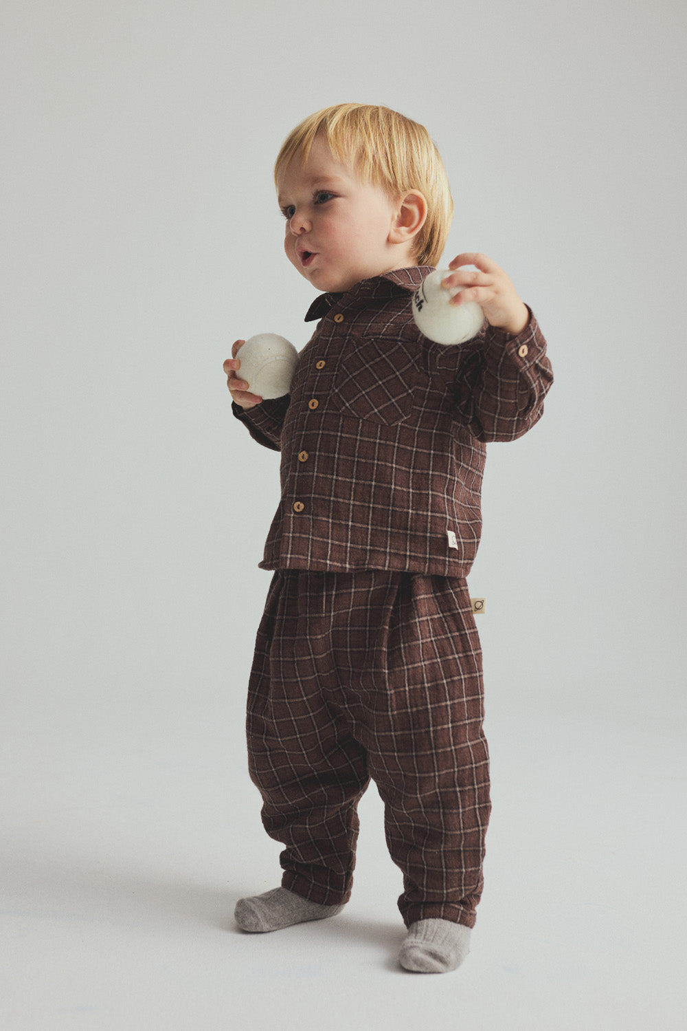 Plaid Check Baby Shirt - Brown