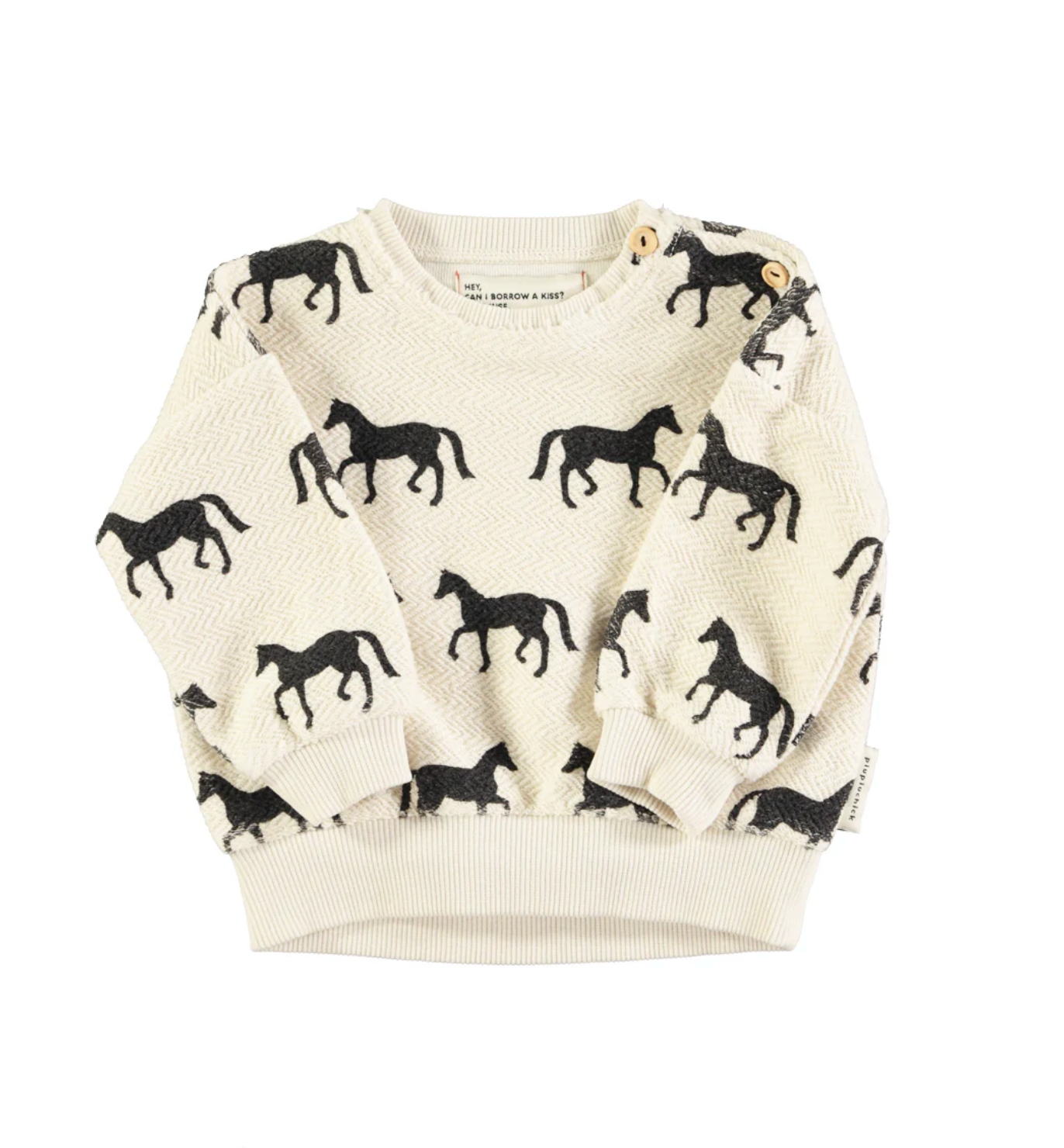 Baby Sweatshirt Ecru w/ Black Horses