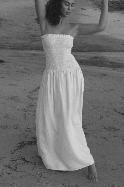 Elle Strapless Smocked Linen Dress