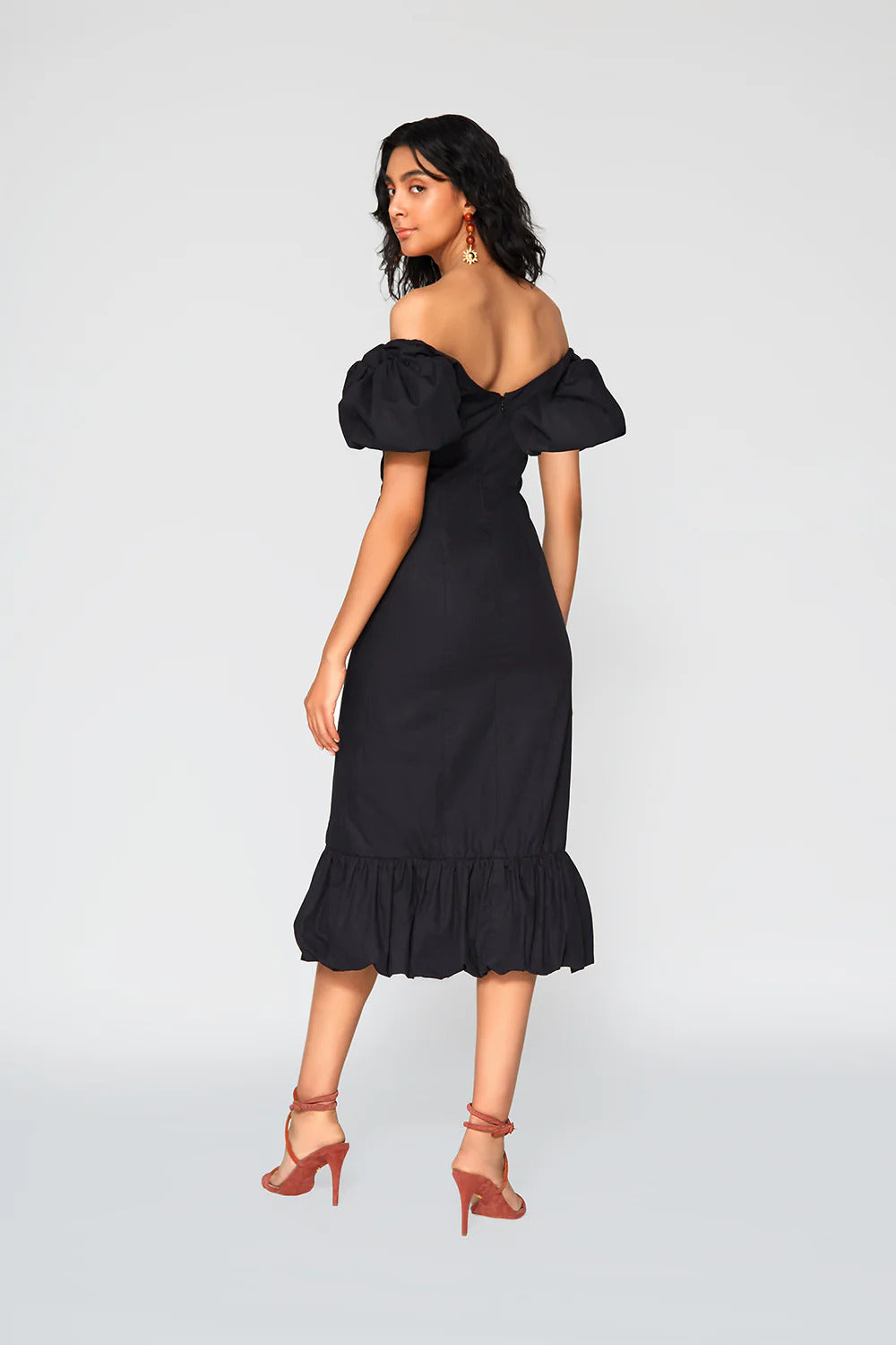 Gabriela Cotton Midi Dress - Black