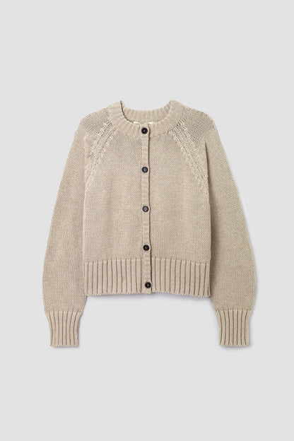 Sian Organic Cotton Knitted Cardigan in Beige Marl