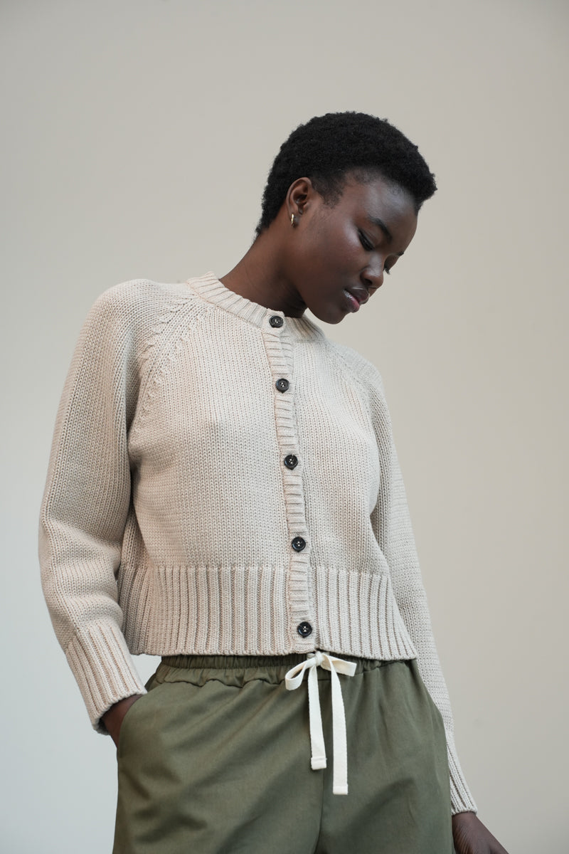 Sian Organic Cotton Knitted Cardigan in Beige Marl
