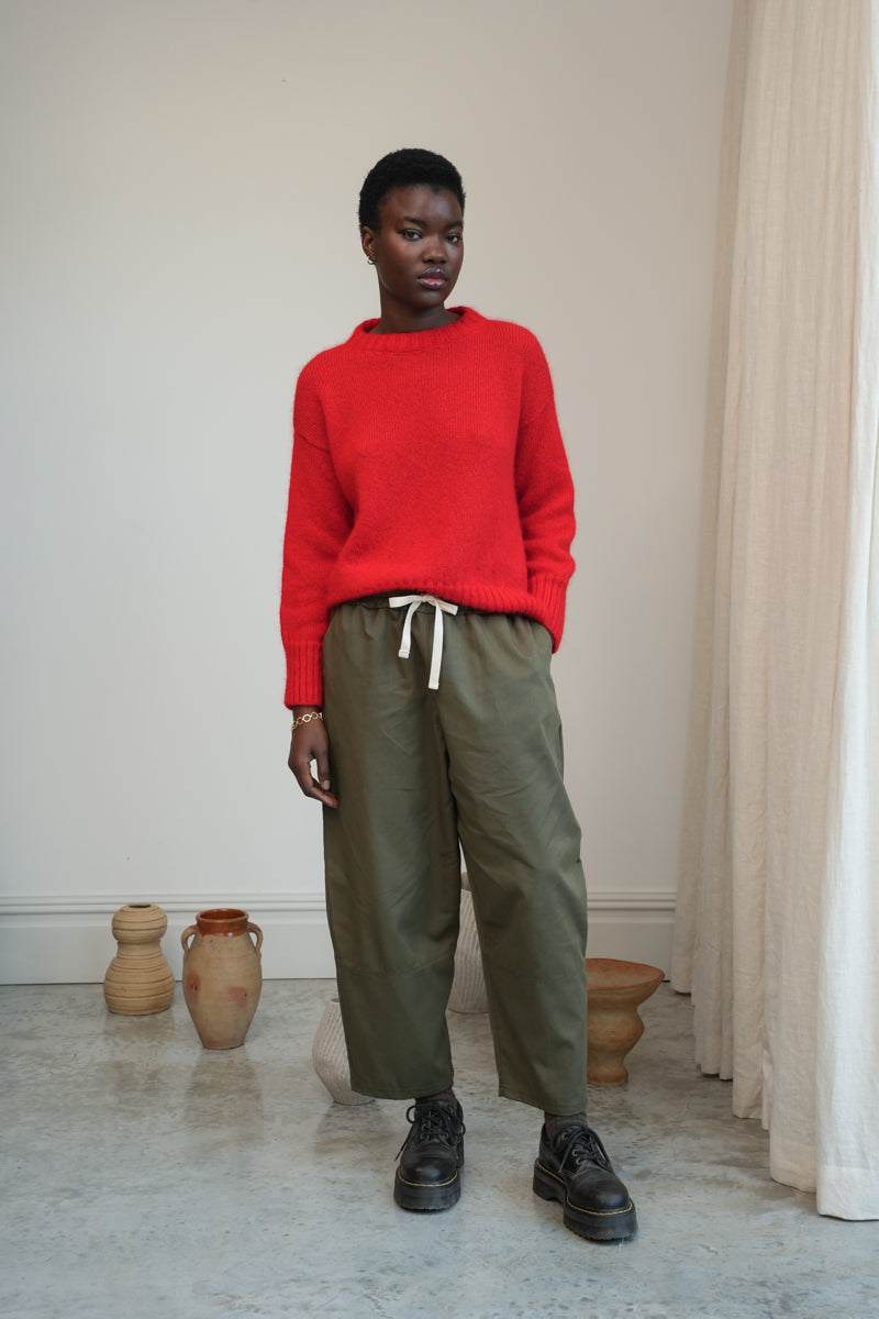 Sofia-Jane Organic Cotton Twill Trousers in Olive