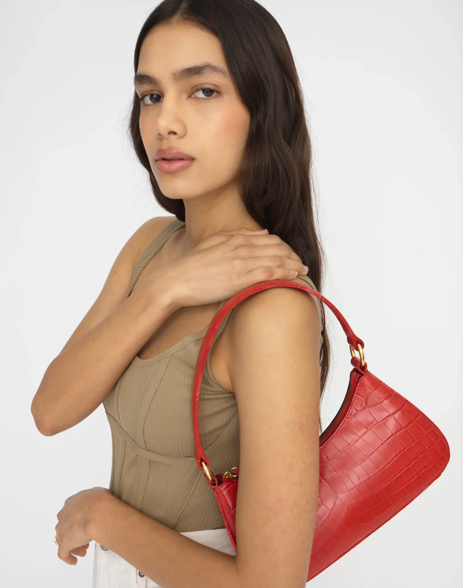 Luxe Mini Shoulder Bag Bright Red Croco