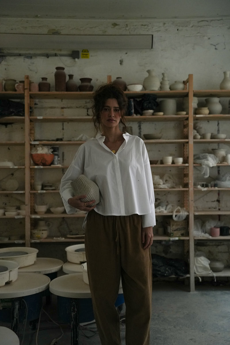 Luna Organic Cotton Poplin and Jersey Shirt in White