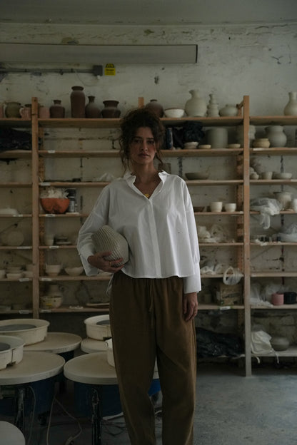 Luna Organic Cotton Poplin and Jersey Shirt in White