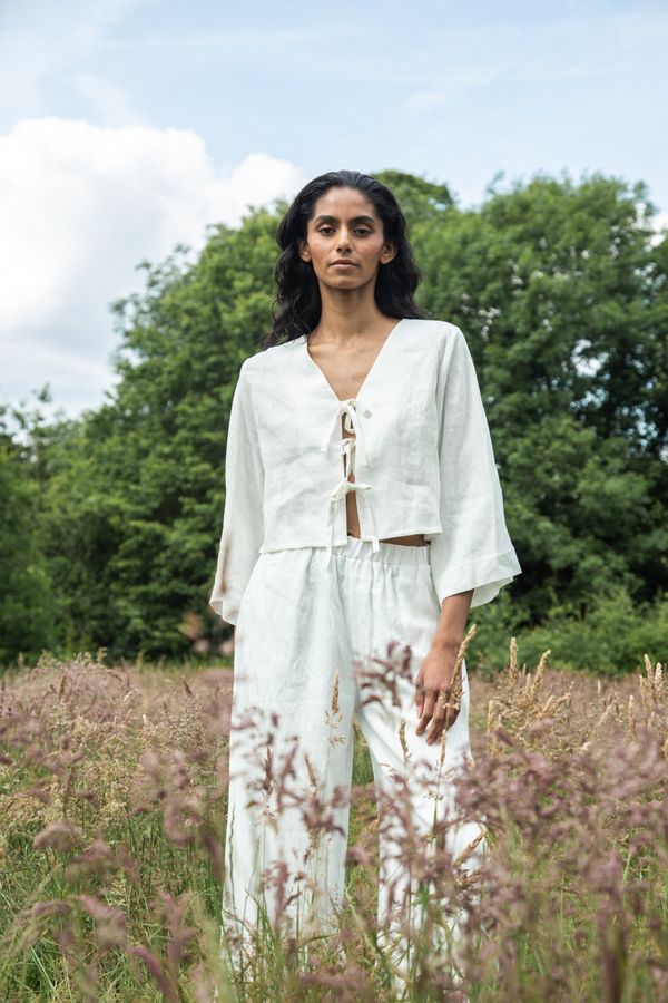 Kaz-May Linen Top in Snow White