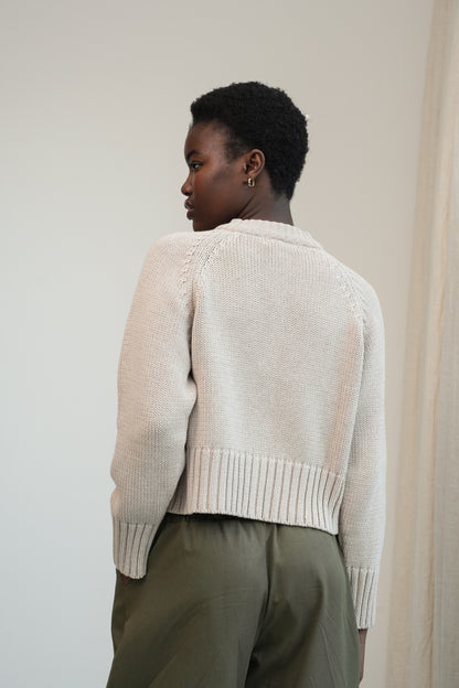 Sian Organic Cotton Knitted Cardigan in Beige Marl