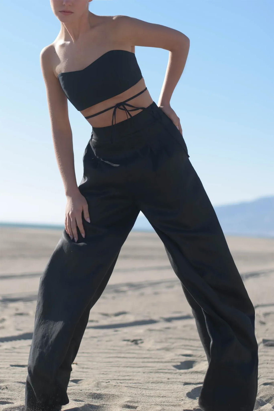 Mia Linen Twill Pleated Wide-Leg Pants