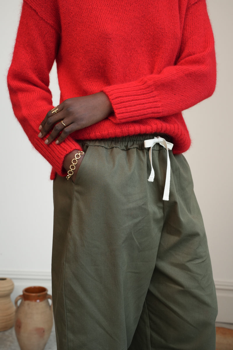 Sofia-Jane Organic Cotton Twill Trousers in Olive